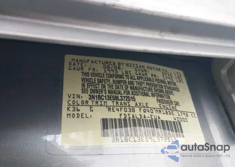 2009 Nissan Versa 1.8S z USA, uszkodzony, nr VIN 3N1BC13E59L372515